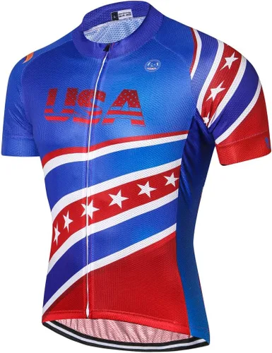 Vista 13 de Maillot de ciclismo de manga corta estilo USA Bike Tops con bolsillo raya reflectante 1cd8111
