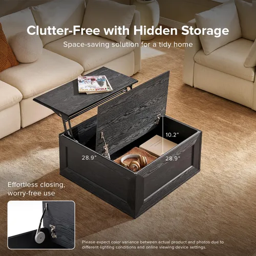Vista 5 de Mopio Blake - Mesa de centro con tapa abatible y almacenamiento, mesa de centro cuadrada moderna de estilo rústico con parte superior fácil