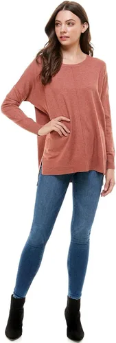 Vista 2 de Alexander + David Suéter casual de gran tamaño con cuello redondo para mujer, ligero con cuello alto