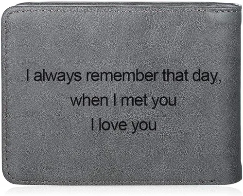 Vista 22 de Carteras personalizadas para hombres, cartera personalizada para hombre con imagen grabada y nombre, billetera delgada de cuero plegable, regalos