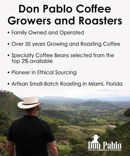 Vista 8 de Café gourmet Don Pablo de 2 libras, Brasil Cerrado, tostado medio oscuro, café en grano entero, 100% granos arábica, baja acidez y sin OMG, bolsa