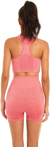 Vista 4 de Toplook Conjunto deportivo de 2 piezas para mujer sin costuras para yoga entrenamiento gimnasio pantalones cortos y brasier deportivo