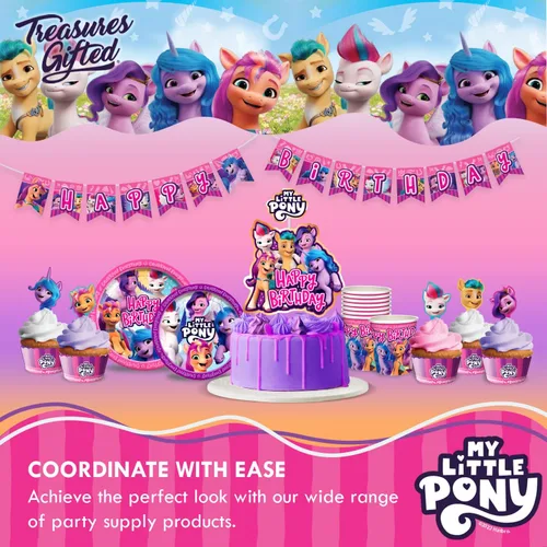 Vista 5 de Treasures Gifted Cartel de cumpleaños con licencia oficial de My Little Pony, cartel de feliz cumpleaños, decoraciones de fiesta para paredes