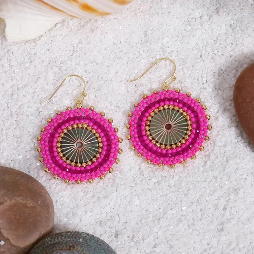 Vista 4 de Aretes de cuentas coloridos para mujer, aretes de cuentas hechos a mano para playa de verano, aretes bohemios para niñas