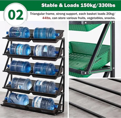 Vista 3 de Shelves 4/5 Tier Commercial Supermarket Fruit Rack Vegetable Shelf, Retail Display Rack, Large Capacity Snack Storage Basket for Pantry/Retail Nero
