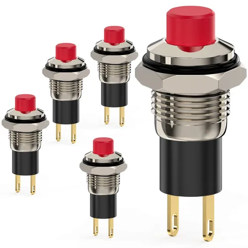 Vista 8 de Interruptor de botón, Interruptores mini autobloqueables de cierre 10mm redondos DC24V 0.5A Negro con tapa 5 piezas con cable de 20cm