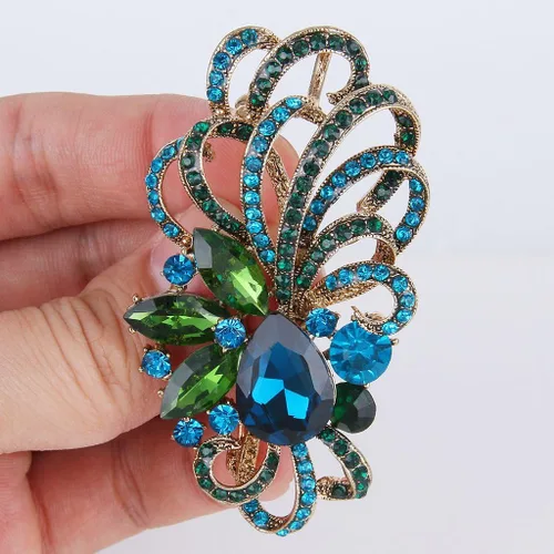 Vista 2 de EVER FAITH Colgante de broche de lágrima con cinta de flores de cristal austriaco, Cristal