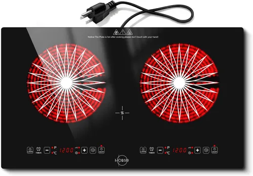 Vista 11 de Estufa eléctrica de 2 quemadores Hobsir, estufa eléctrica de 110 V con enchufe, estufa eléctrica radiante de 2000 W de 12 pulgadas con dos