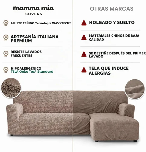 Vista 8 de PAULATO BY GA.I.CO. Funda de sofá modular, funda para sofá chaise longue en forma de L, fundas lavables para sofá esquinero, funda elástica de Gris