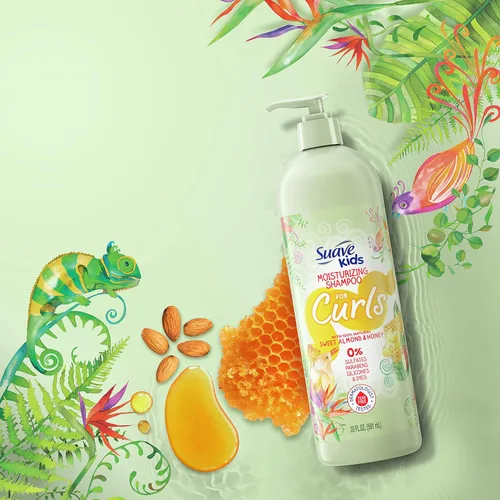 Vista 8 de Suave Kids Naturals Champú para rizos infantiles, sin sulfatos, almendra dulce y miel, probado por dermatólogos, sin desgarros, 20 onzas
