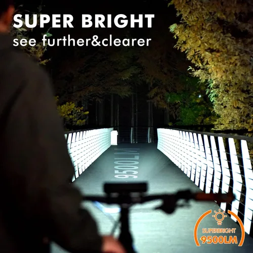 Vista 2 de Luces de bicicleta para conducción nocturna recargables de 9500 lúmenes, luces delanteras y traseras recargables, 5 modos ajustables, 5 faros