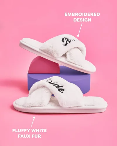Vista 3 de xo, Fetti Pantuflas de novia, piel blanca, decoraciones de despedida de soltera, sandalias de día de boda, regalo de dama de honor, regalo