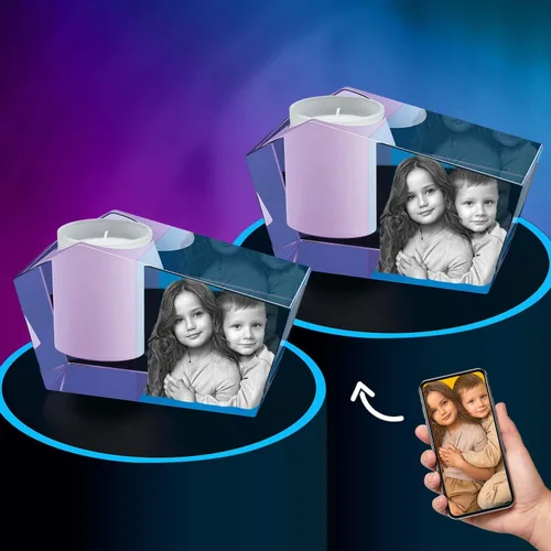 Vista 3 de ArtPix 3D Portavelas de fotos de cristal, regalos personalizados para mujeres, hombres, esposa, marido, mamá, grandes regalos personalizados con tu