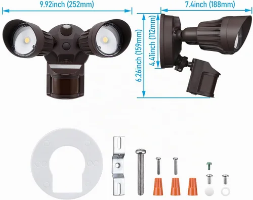Vista 8 de Luz de seguridad LED con sensor circular, 2 cabezales 20W/3 cabezales 30W., LHSCT-20WSSS-BRZ, 20.0watts, 130.00 volts Bronce (5000 K)