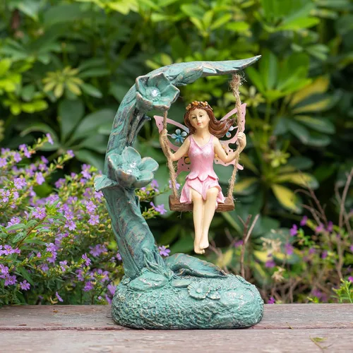 Vista 7 de Suyorpe Decoración de estatua de hada de flores de jardín al aire libre, divertidas figuras de hadas oscilantes para patio, césped, porche, regalos
