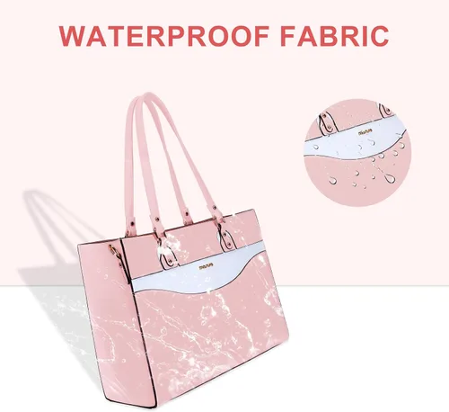 Vista 6 de MOSISO Bolsa de mano para computadora portátil para mujer, bolsa de trabajo de piel sintética con compartimento para laptop compatible con laptop