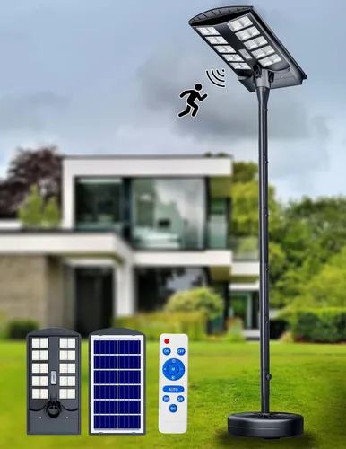 Vista 8 de JAYNLT Luces solares de calle de 4000 W para exteriores con poste de 118 pulgadas de alto, 3000 K/4000 K/6500 K 300000 LM, lámparas solares de pie