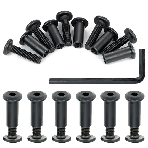 Vista 7 de Mix 100 Set M6x20/25/30/35/40/50mm Tornillos de muebles negros con tuercas hexagonales y de barril Kit de tornillos de poste de unión para pernos