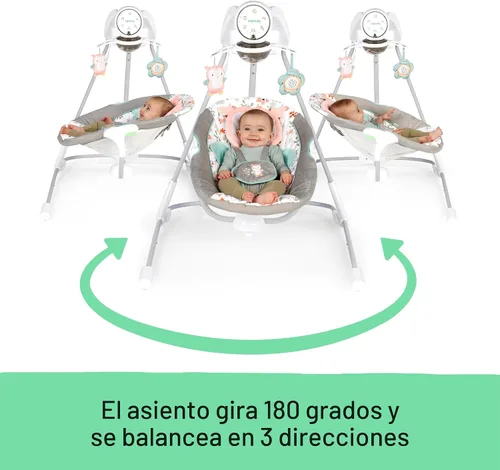 Vista 2 de Ingenuity InLighten - Columpio para bebé de 5 velocidades, asiento giratorio para bebé, arnés de seguridad de 5 puntos, sonidos naturales, luces