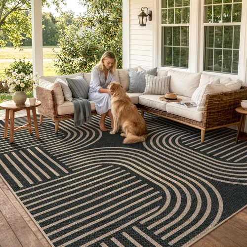 Vista 71 de Lahome Tapetes geométricos para puerta de interior para entrada, alfombra antideslizante lavable de 2 x 3 negro / neutro