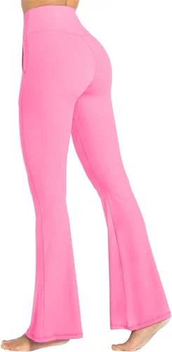Vista 5 de Sunzel Leggings acampanados para mujer con bolsillos, pantalones de yoga cruzados con control de abdomen, cintura alta y pierna ancha