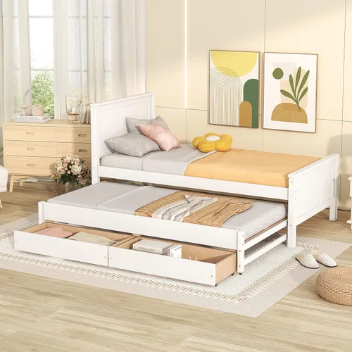 Vista 14 de Harper & Bright Designs Marco de cama individual de capitán con nido y cajones, plataforma individual de madera maciza para niños, adolescentes Gris