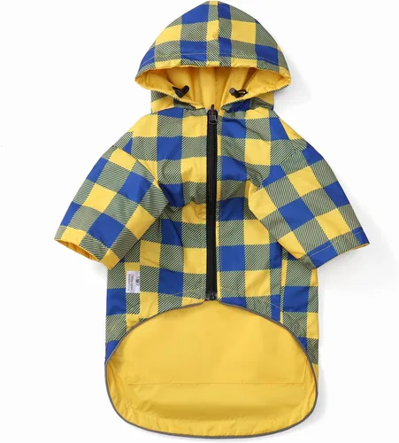 Vista 12 de Chaqueta impermeable para perros, impermeable, para razas pequeñas y medianas, cierre de cremallera, bolsillo de almacenamiento, agujero para arnés
