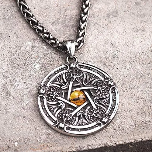 Vista 2 de Collar de pentagrama punk de titanio de acero inoxidable con dije de estrella de pentáculo, collar personalizado contra el mal de ojo para hombres