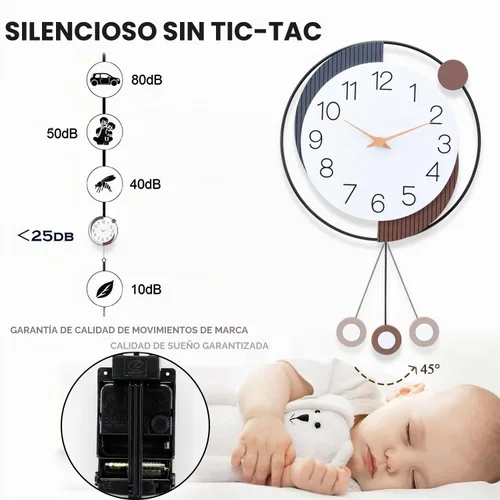 Vista 3 de Dankeit Reloj de pared decorativo con péndulo, silencioso, funciona con batería de cuarzo, grande de 13x20 pulgadas para decoración de la sala