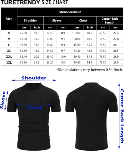 Vista 6 de TURETRENDY Men's Stretch Muscle T Shirts Short Sleeve Solid Color Knit Tees Casual Slim Fit Basic Shirt Tops