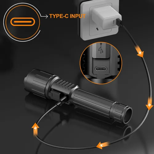 Vista 9 de Relybo Linterna LED recargable de 20000 lúmenes altos, largo alcance y tiempo de funcionamiento de 12 horas Linternas súper brillantes USB C