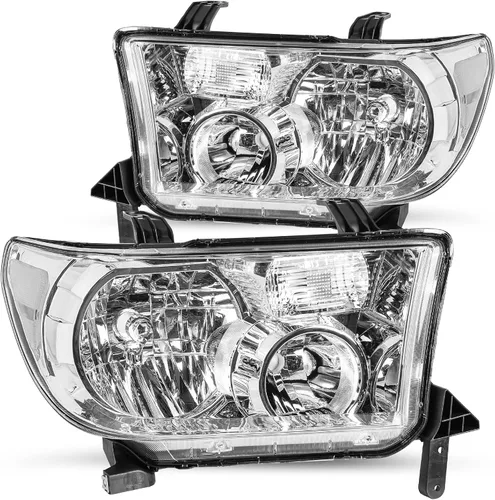 Vista 13 de JSBOYAT Conjunto de faros delanteros para Toyota Tundra 2007 2008 2009 2010 2011 2012 2013 / Reflector ámbar Sequoia 2008-2017 con lente ahumado
