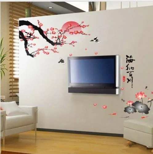 Vista 5 de All River Into the Sea Plum Blossom Lotus Flowers - Adhesivo de pared extraíble