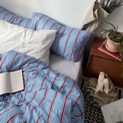 Vista 85 de mixinni Juego de funda de edredón vintage a rayas, tamaño twin, juego de ropa de cama de 3 piezas, 100% algodón lavado, suave y transpirable, funda