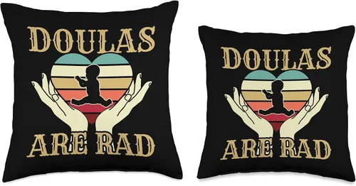 Vista 3 de Retro Vintage Of A Doulas Are Rad And Professional Widwife Throw Pillow