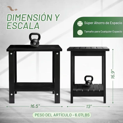 Vista 3 de VICTORY RELAX Mesa de acento Adirondack negra para exteriores – Mesa auxiliar de madera de acacia resistente a la intemperie con almacenamiento