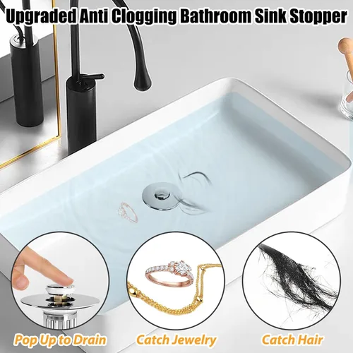 Vista 6 de Anlige Colador de drenaje para lavabo de baño, 2PCS Tapón emergente 3 en 1 para lavabo de baño con cesta de latón extraíble atrapa cabellos, tapón