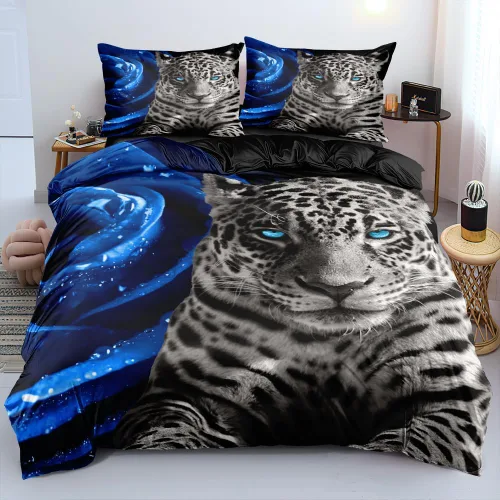 Vista 21 de Juego de funda de edredón con diseño de tigre blanco, tamaño individual, funda de edredón con estampado de animales salvajes, juego de ropa de cama