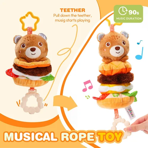 Vista 3 de Jollybaby Juguetes colgantes musicales para bebé, para cochecito, asiento de automóvil, cuna, gimnasio, oso de Hamburgo relleno de felpa