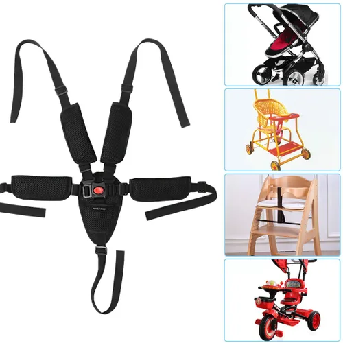 Vista 3 de Arnés universal de 5 puntos para cinturón de seguridad para bebé, correa de seguridad ajustable para silla alta cochecito para niños protección