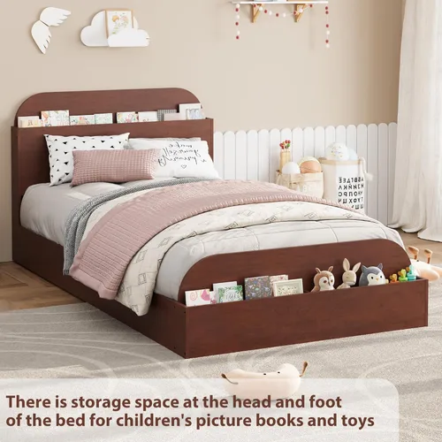 Vista 7 de Estructura de cama Garvee tamaño individual con cabecero y estribo – Cama de plataforma baja para niños, diseño de piso doble de madera, sin ruido
