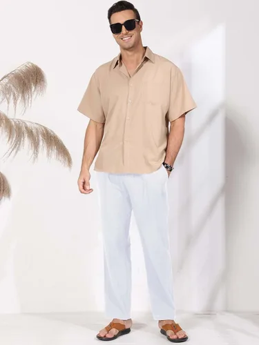 Vista 7 de MorwenVeo Pantalones de lino para hombre, casuales, con cordón, para yoga, playa, ligeros, holgados, cintura elástica, pantalones de verano