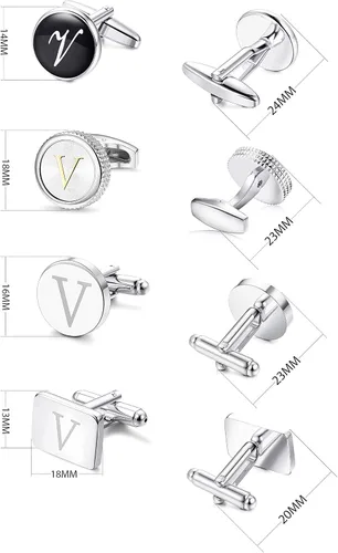 Vista 2 de LOYALLOOK 4 pares de gemelos con inicial para hombre, diseño de letras, diseño de alfabeto, para negocios, boda, día del padre