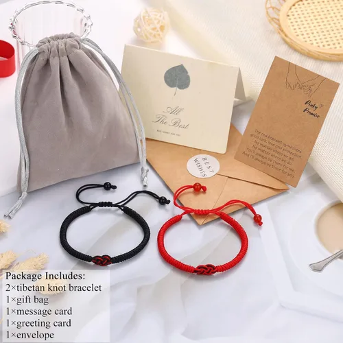Vista 7 de PINKDODO Pulseras de cuerda roja de protección ajustable de buena suerte nudo pulsera para parejas, amigos, familia, mujeres, hombres, niñas y niños