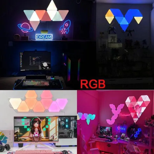 Vista 7 de WiFi Bluetooth 5V USB Triángulo Lámparas de atmósfera cuántica LED luz nocturna para juego dormitorio decoración creativa Lámparas de pared