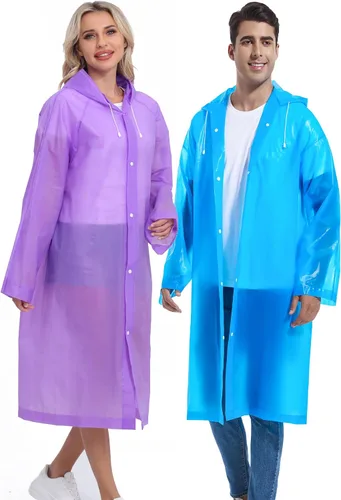 Vista 82 de 2 abrigos de lluvia de Borogo para adultos, chaquetas de lluvia reutilizables para hombres y mujeres