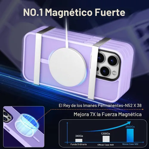 Vista 3 de MOCCA - Funda magnética a prueba de golpes para iPhone 13 Pro Max, color púrpura claro (A-Light Purple)