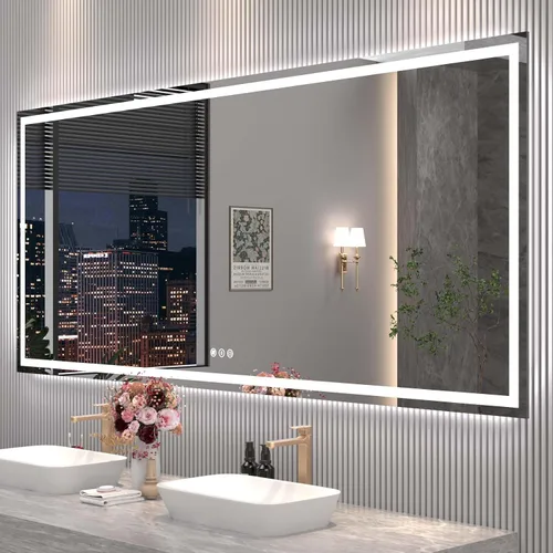 Vista 21 de Snowdool - Espejo de baño LED, de 24 x 36 pulgadas, con luz delantera y trasera, antiempañamiento, espejo de tocador de baño para pared, con función