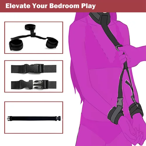 Vista 2 de Bdsm - Juego de cuerdas de sujeción para cama sexual, correas para los ojos vendados, esposas peludas, juego de puños de mano para adultos, adultos