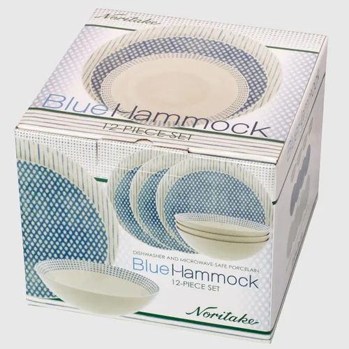 Vista 6 de Noritake Blue Hammock - Juego de vajilla Coupe de 12 piezas, servicio para 4